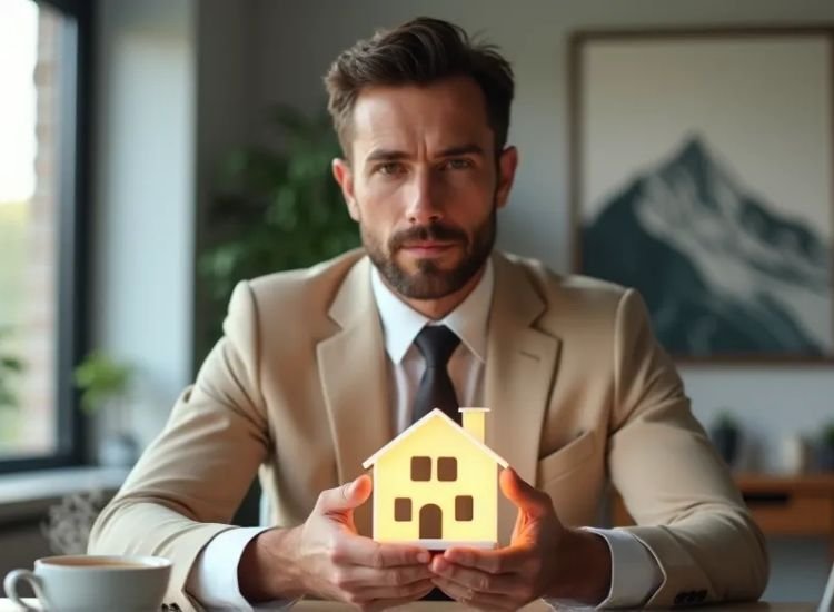 "Hombre sosteniendo un modelo de casa, representando la inversión inmobiliaria en Benito Juárez"